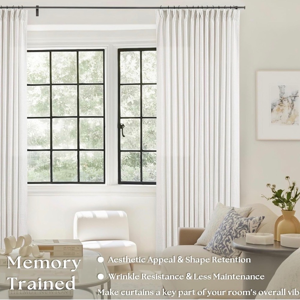 Twodrape Pinch Pleated Blackout Linen Curtains 40x90 Beige White NEW